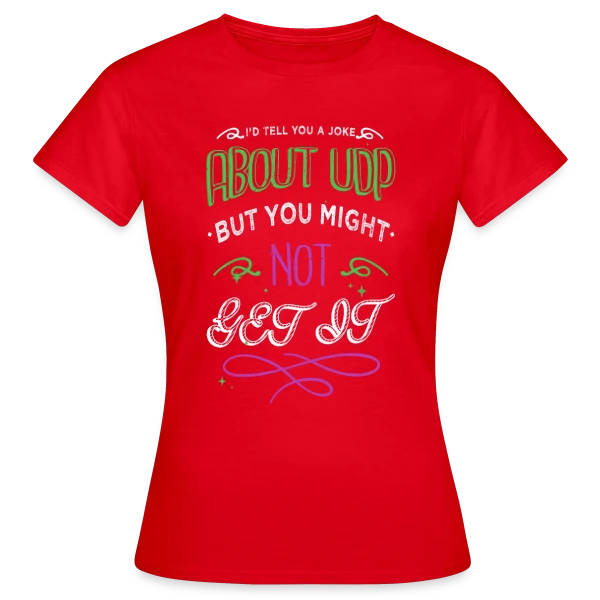 Maquette de T-shirt Femme « Blague UDP - Humour Hacking Éthique & Anonyme » à personnaliser