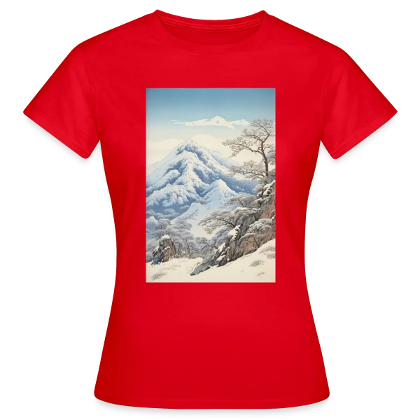 Maquette de T-shirt Femme « Paysage d'Hiver Asiatique Style Anime Vintage » à personnaliser