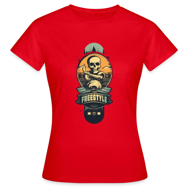 Maquette de T-shirt Femme « Skateboard Tête de Mort Rétro » à personnaliser