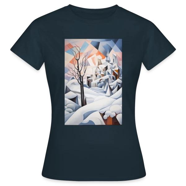 Maquette de T-shirt Femme « Paysage Hivernal Géométrique » à personnaliser