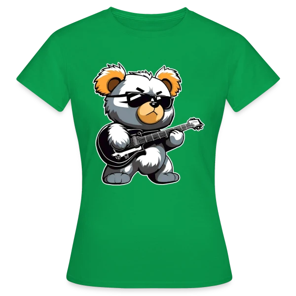 Maquette de T-shirt Femme « Ours en Peluche Heavy Metal à la Guitare » à personnaliser