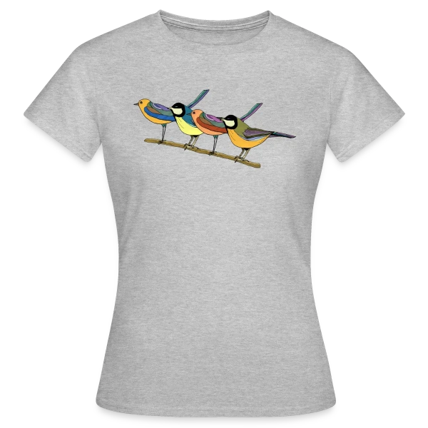 Maquette de T-shirt Femme « Quatre Oiseaux Colorés » à personnaliser