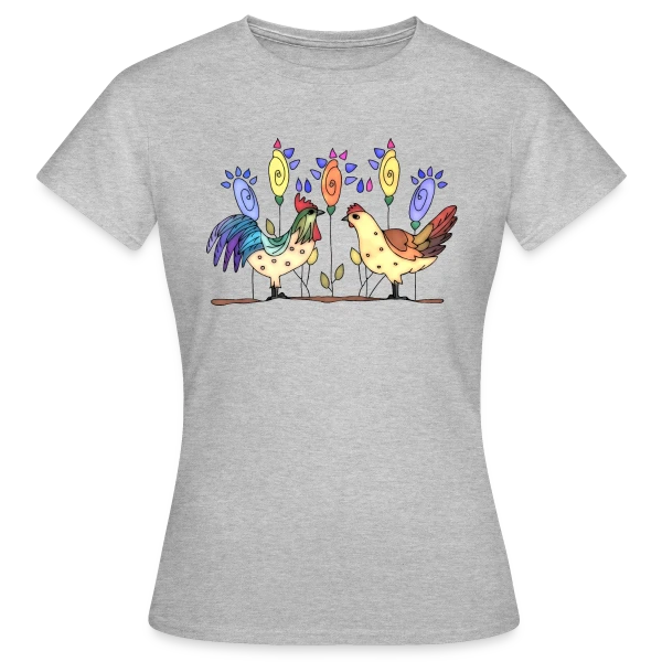 Maquette de T-shirt Femme « Duo Fermier Coq & Poule » à personnaliser