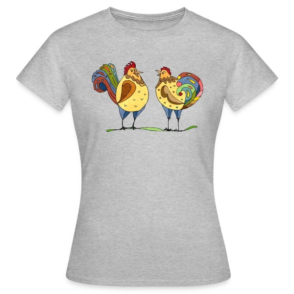 Maquette de T-shirt Femme « Duo Coq & Poule Champêtre » à personnaliser