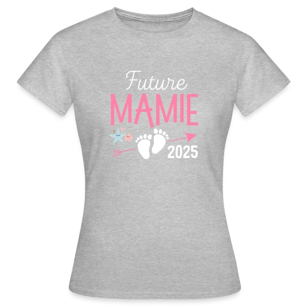 Maquette de T-shirt Femme « Future Mamie 2025 : Annonce de Grossesse Originale » à personnaliser