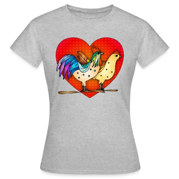 Maquette de T-shirt Femme « Duo Coq et Poule Champêtre » à personnaliser