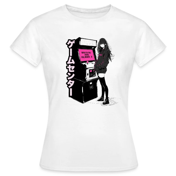 Maquette de T-shirt Femme « Fille Anime Gaming - En Attente du Joueur 2 » à personnaliser