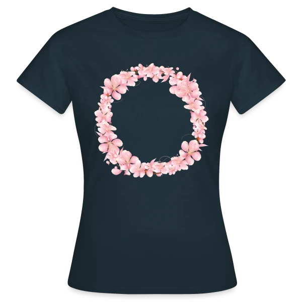 Maquette de T-shirt Femme « Couronne Florale Rosée : L'Éclat du Printemps » à personnaliser