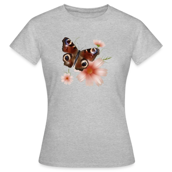 Maquette de T-shirt Femme « Papillon Paon-du-Jour Éclatant de Roses » à personnaliser
