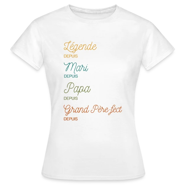 Maquette de T-shirt Femme « Grand Père-fect : Légende Personnalisée (Papa, Mari) » à personnaliser