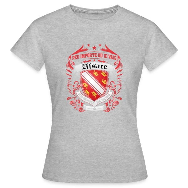Maquette de T-shirt Femme « Alsace Mon Cœur Ma Maison » à personnaliser