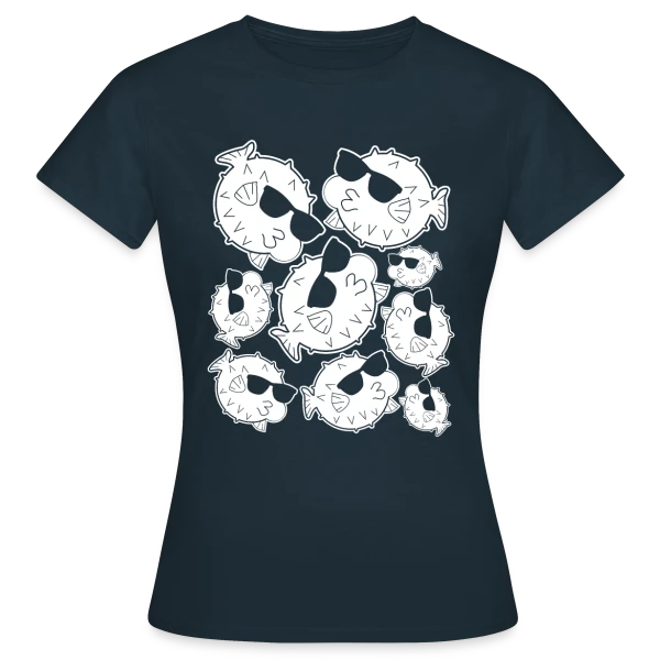 Maquette de T-shirt Femme « Poisson Globe Lunettes Cool » à personnaliser