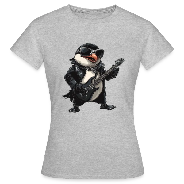 Maquette de T-shirt Femme « Pinguin Rocker Guitariste Heavy Metal » à personnaliser
