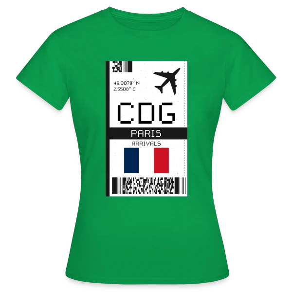 Maquette de T-shirt Femme « Billet d'Avion Paris CDG » à personnaliser