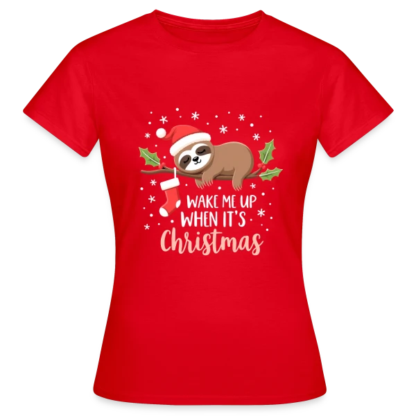 Maquette de T-shirt Femme « Noël Paresseux Endormi - Réveille-moi pour Noël » à personnaliser