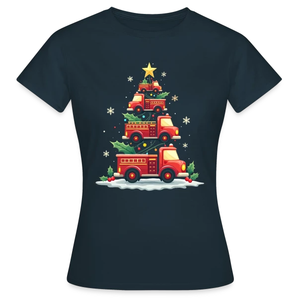 Maquette de T-shirt Femme « Camion de Pompiers Amusant - Noël » à personnaliser