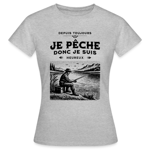 Maquette de T-shirt Femme « Je Pêche, Je Suis Heureux : T-shirt Éloquent » à personnaliser