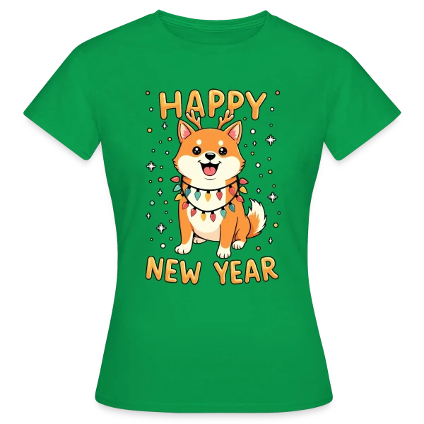Maquette de T-shirt Femme « Shiba Inu Lumières de Noël - Fêtes de Fin d'Année » à personnaliser