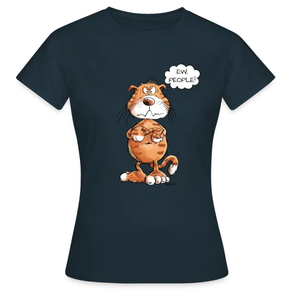 Maquette de T-shirt Femme « Chat grincheux rouge "Ew People" - Sarcasme félin » à personnaliser