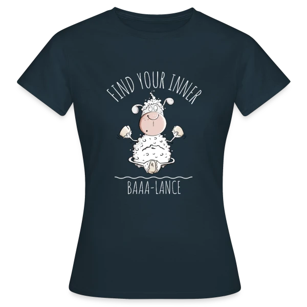 Maquette de T-shirt Femme « Mouton Yoga 'Baaa-Lance' - L'Équilibre Zen » à personnaliser