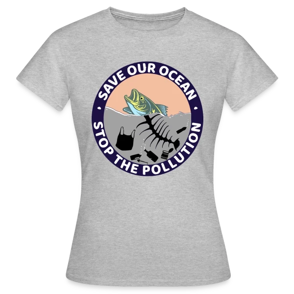 Maquette de T-shirt Femme « Stop Pollution Océanique » à personnaliser