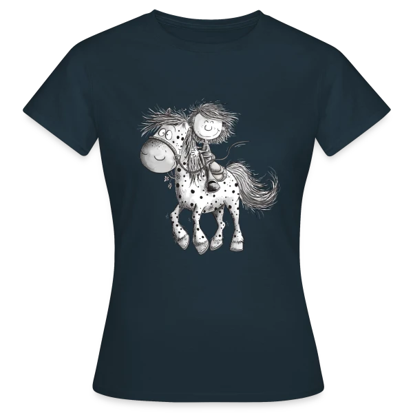 Maquette de T-shirt Femme « Cheval et cavalier rigolos - Dessin animé » à personnaliser