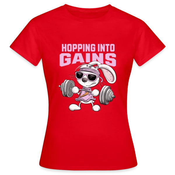 Maquette de T-shirt Femme « Lapin Musculation - Puissance Carottes » à personnaliser
