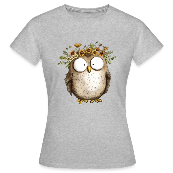 Maquette de T-shirt Femme « Hibou avec Couronne de Fleurs Sauvages - Style Cottagecore » à personnaliser