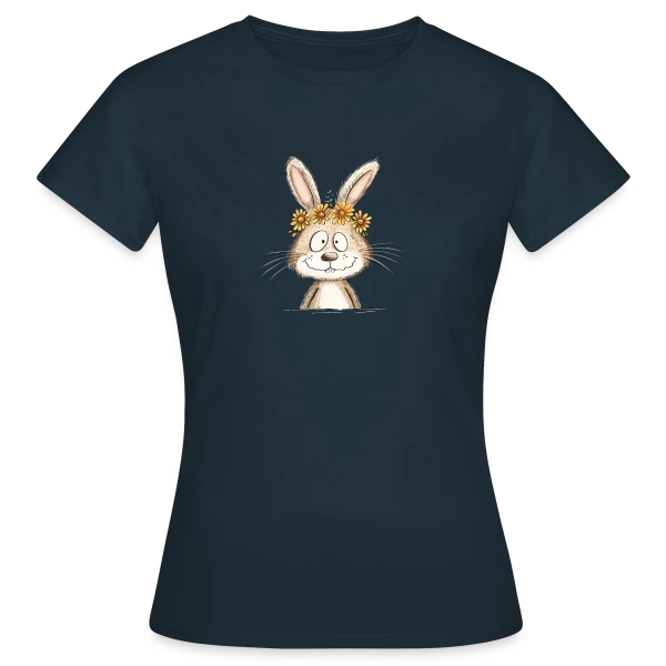 Maquette de T-shirt Femme « Lapin Rigolo Couronne Fleurs » à personnaliser