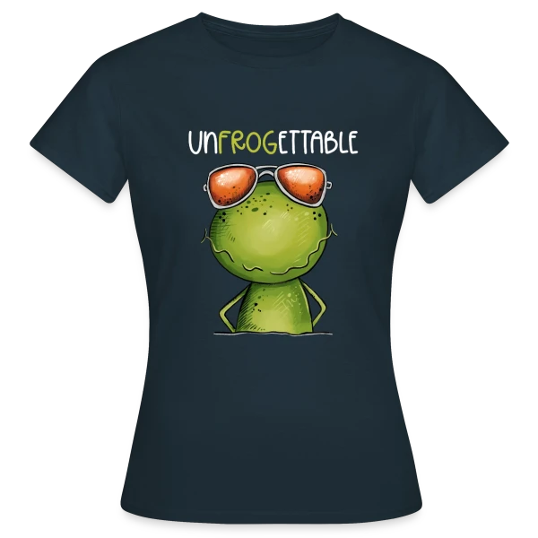 Maquette de T-shirt Femme « Grenouille Cool et Inoubliable » à personnaliser