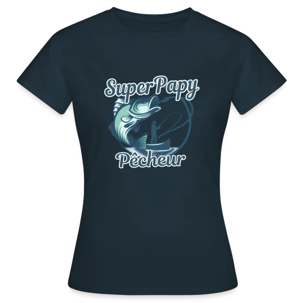 Maquette de T-shirt Femme « Personnalisé 'Papy Pêcheur' avec Prénoms des Petits-Enfants » à personnaliser