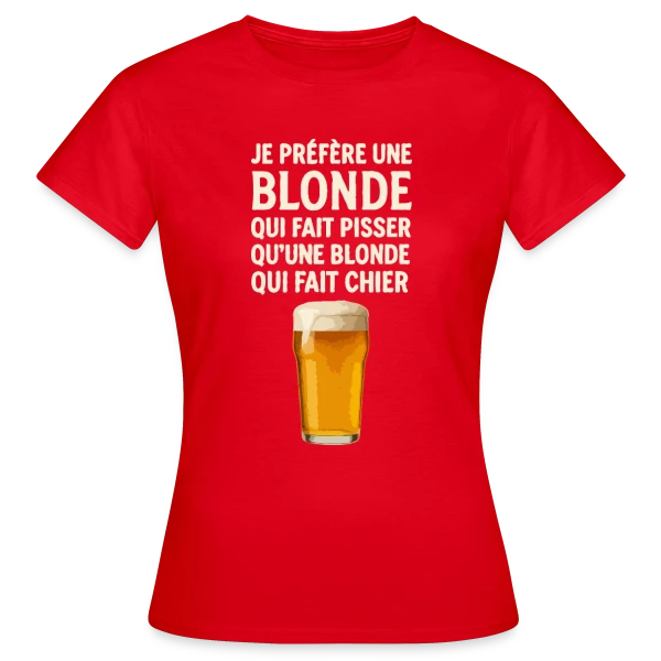 Maquette de T-shirt Femme « Je Préfère Une Blonde : Humour de Bistrot & Bière » à personnaliser