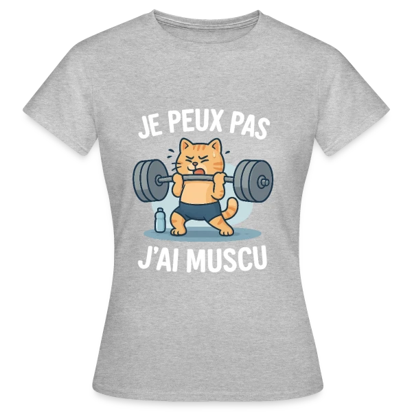Maquette de T-shirt Femme « Je Peux Pas, J'ai Muscu ! Chat Bodybuilder Humour » à personnaliser