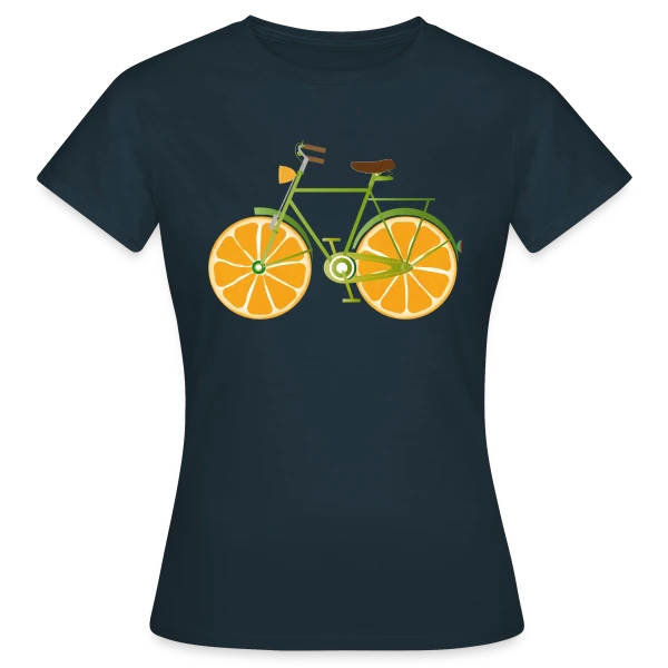 Maquette de T-shirt Femme « Vélo Fruitix : L'Original Fun aux Roues Oranges » à personnaliser
