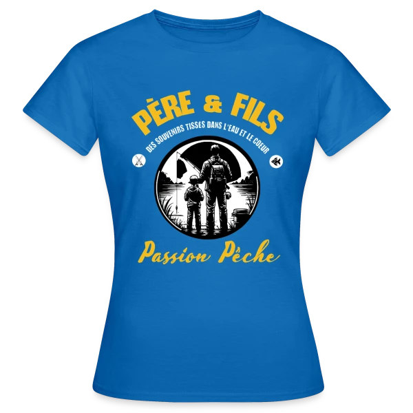 Maquette de T-shirt Femme « Père et Fils - Passion Pêche et Nature » à personnaliser
