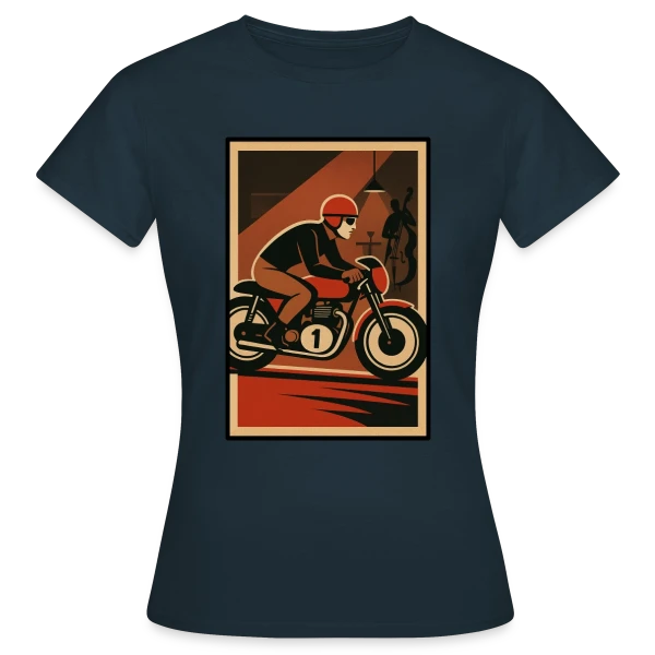 Maquette de T-shirt Femme « Pilote Moto Rétro Jazz » à personnaliser