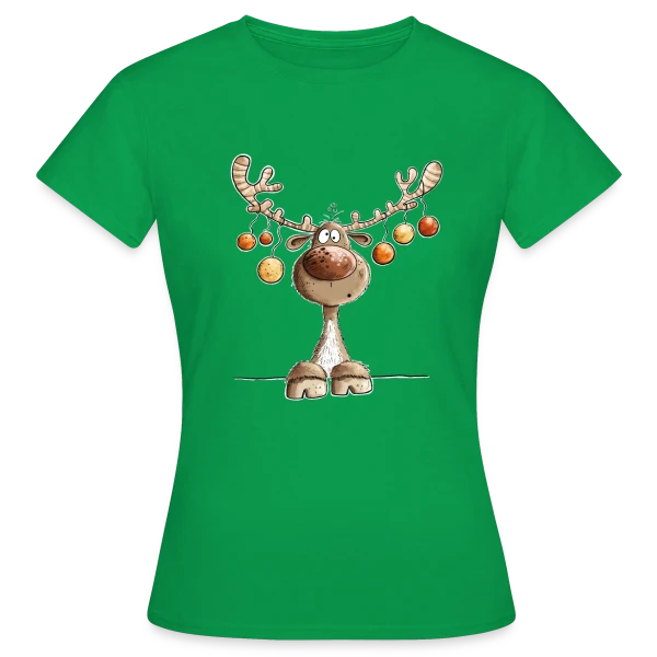 Maquette de T-shirt Femme « Rennes Festifs et Boules de Noël » à personnaliser