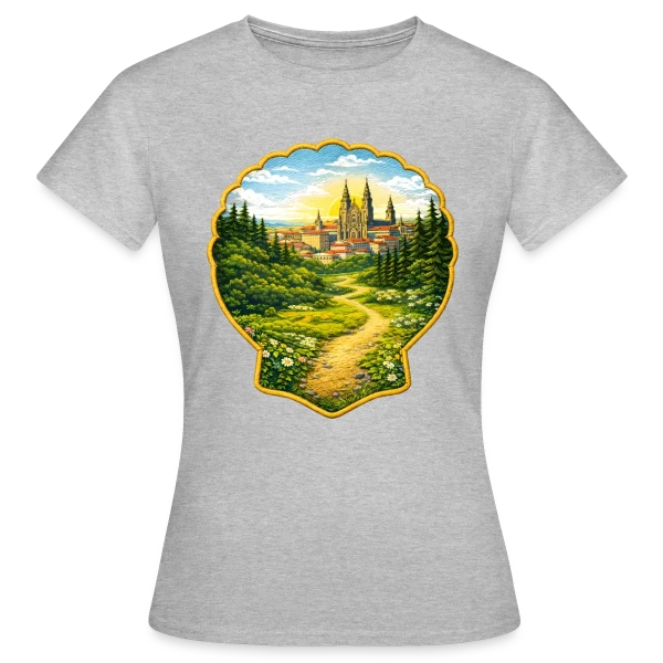 Maquette de T-shirt Femme « Chemin de Compostelle : L'Aventure du Pèlerinage » à personnaliser
