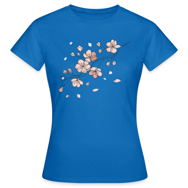 Maquette de T-shirt Femme « Line Art Fleurs de Cerisier » à personnaliser