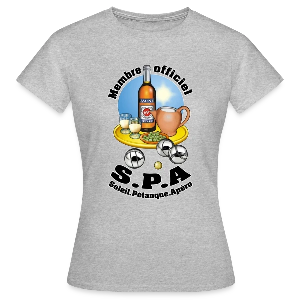 Maquette de T-shirt Femme « Club S.P.A : Soleil, Pétanque, Apéro ! » à personnaliser