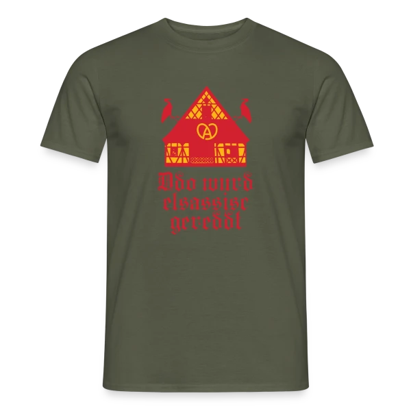 Maquette de T-shirt homme « Ici On Parle Alsacien » à personnaliser