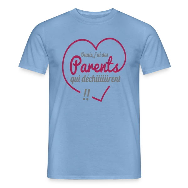Maquette de T-shirt homme « Super Parents qui Déchirent » à personnaliser
