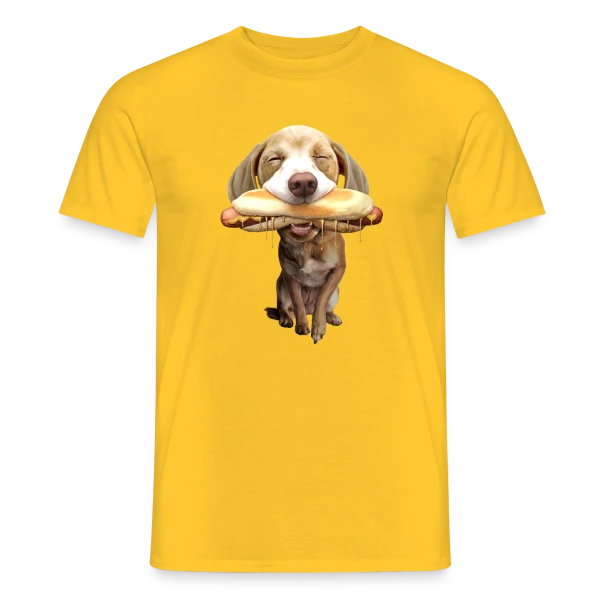 Maquette de T-shirt homme « Chien Gourmand Hotdog » à personnaliser