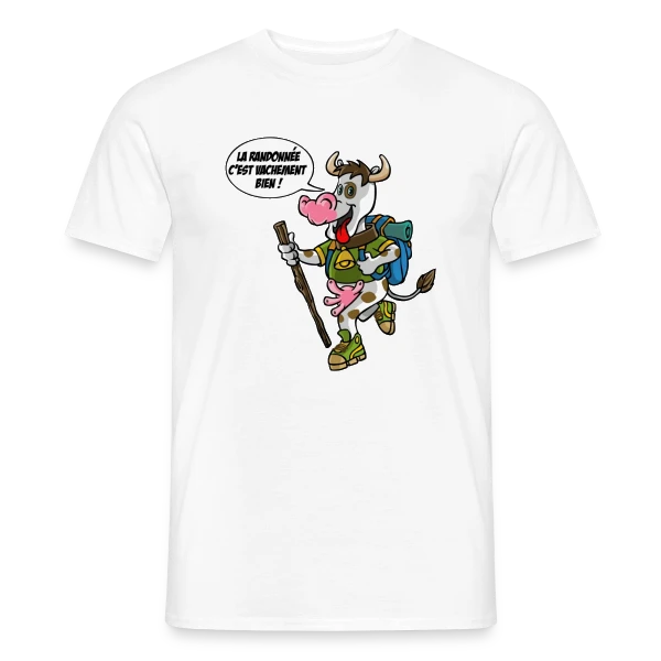Maquette de T-shirt homme « Vache Randonneuse » à personnaliser