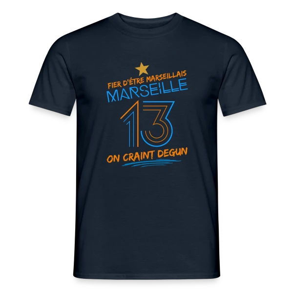 Maquette de T-shirt homme « Fier Marseillais On Craint Degun » à personnaliser