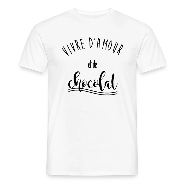 Maquette de T-shirt homme « Vivre d'Amour et de Chocolat » à personnaliser