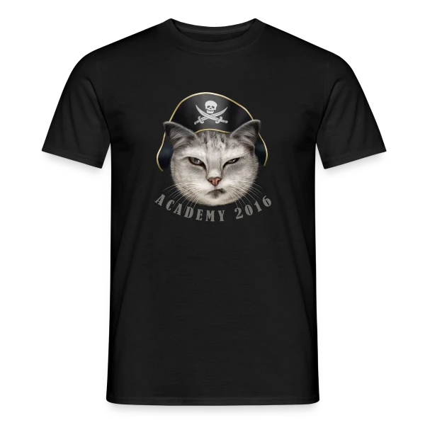Maquette de T-shirt homme « Académie des Chats Pirates » à personnaliser
