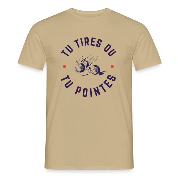 Maquette de T-shirt homme « Pétanque: Tu Tires ou Tu Pointes? » à personnaliser