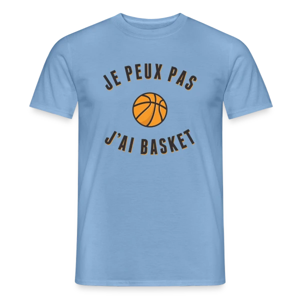 Maquette de T-shirt homme « Je peux pas, j'ai basket ! L'excuse idéale » à personnaliser