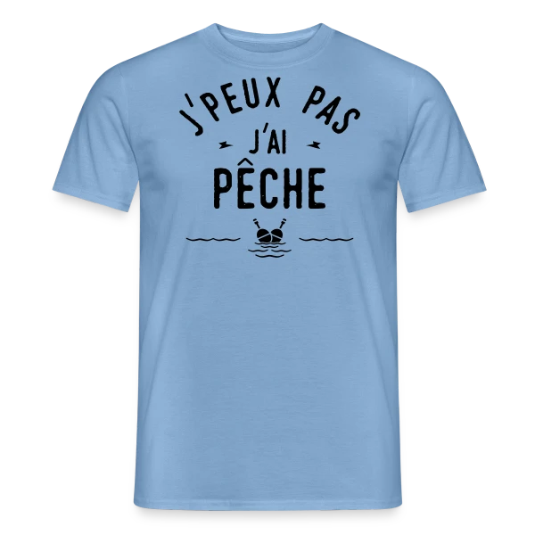 Maquette de T-shirt homme « J'peux Pas, J'ai Pêche ! » à personnaliser